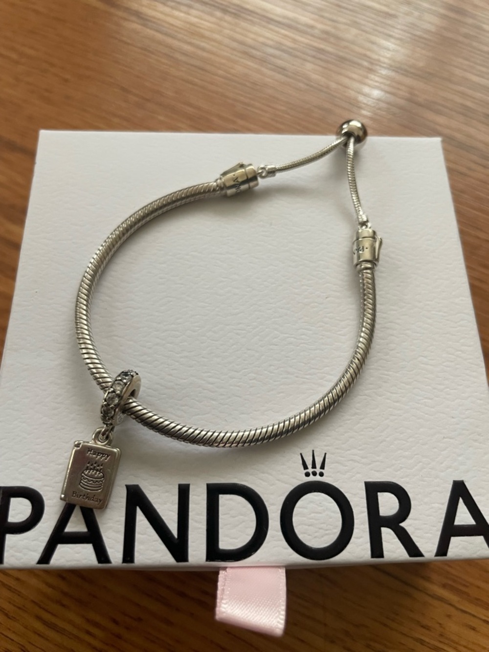 Pandora Slider Bracelet with Happy Birthday Dangle Charm